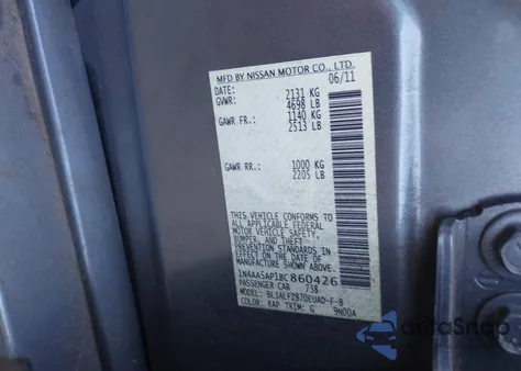 2011 Nissan Maxima 3.5 Sv из США, поврежденный, VIN 1N4AA5AP1BC860426